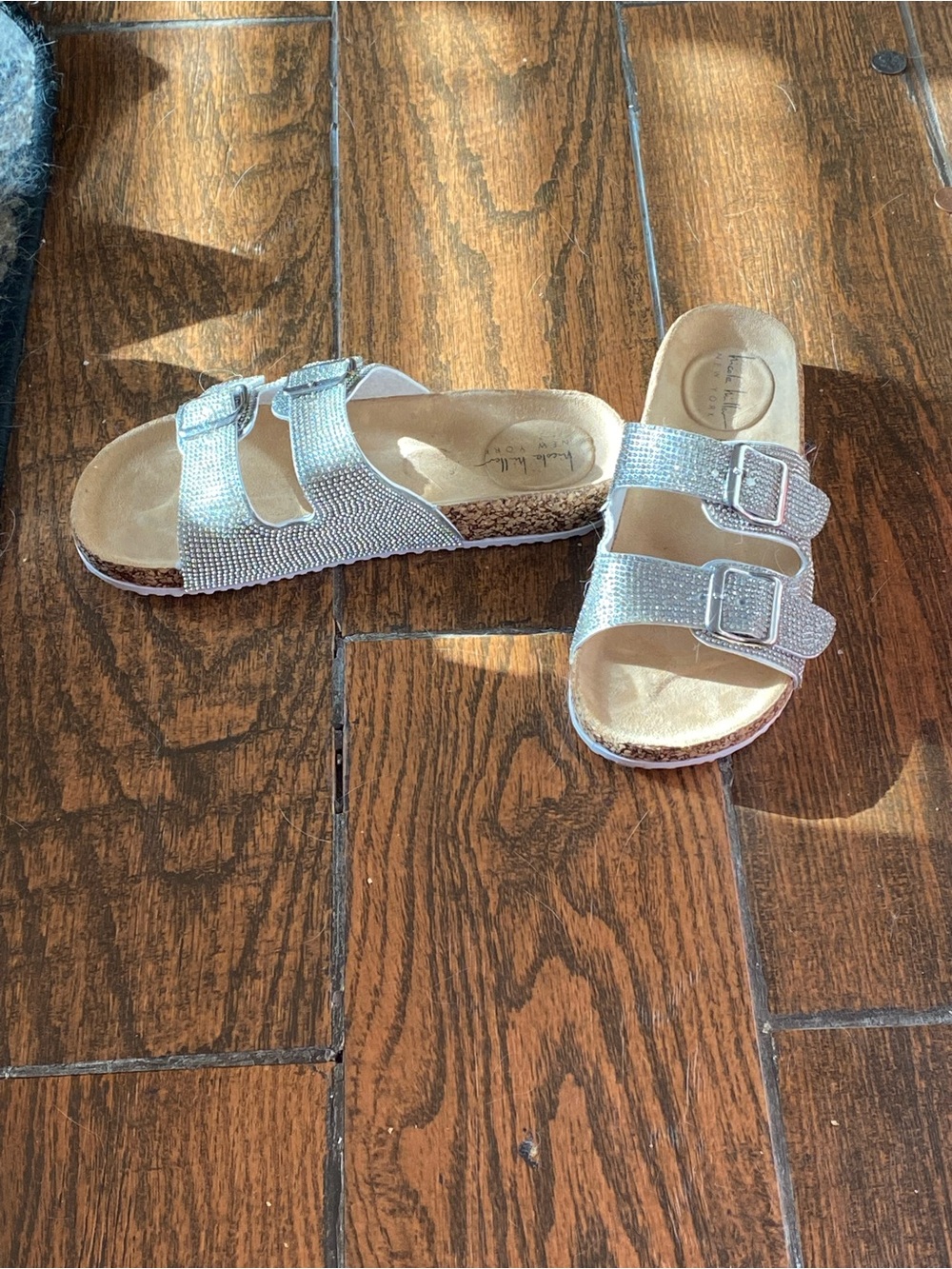 Nicole Miller New York Silver Rhinestone Buckle Sandals
